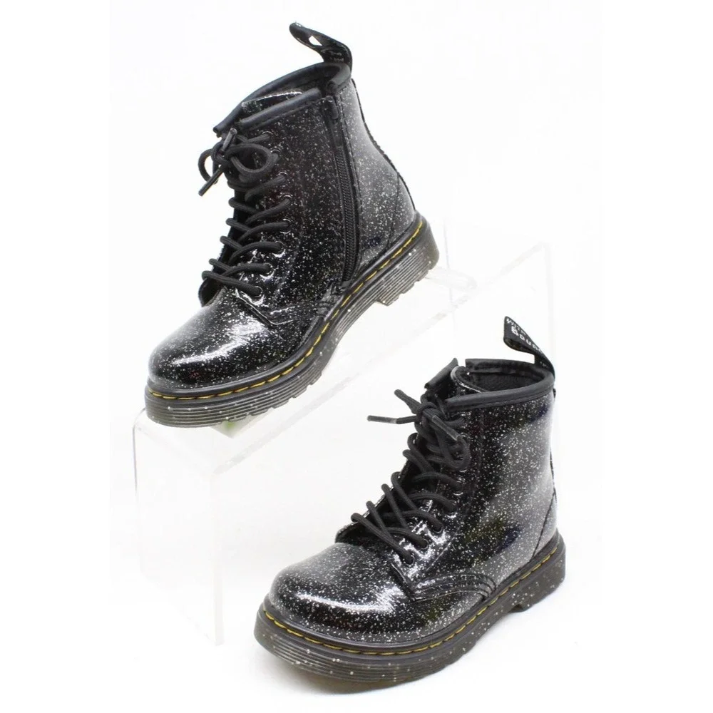 Dr Doc Martens Toddler Girls Size 9 Boots Booties Black Glitter Zip Side 1460 T‎